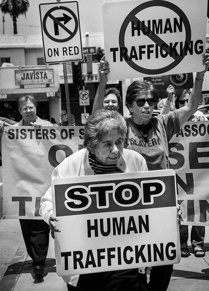 Catholic sisters from the Los Angeles area demonstrate against human trafficking in Hollywood, California.