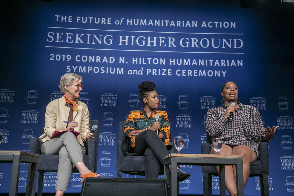 Carroll Bogert, E. Tendayi Achiume, Patrisse Cullors at 2019 Prize Event